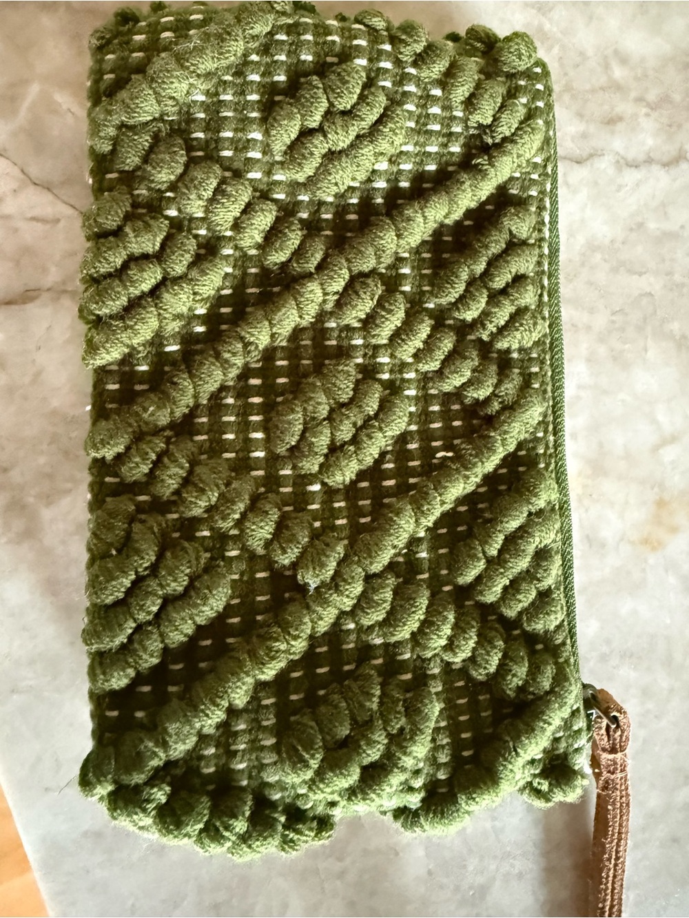 Textured Green Chenille Zip Clutch - Unbranded